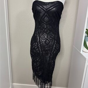 Alberto Makali Black Strapless Lace Dress